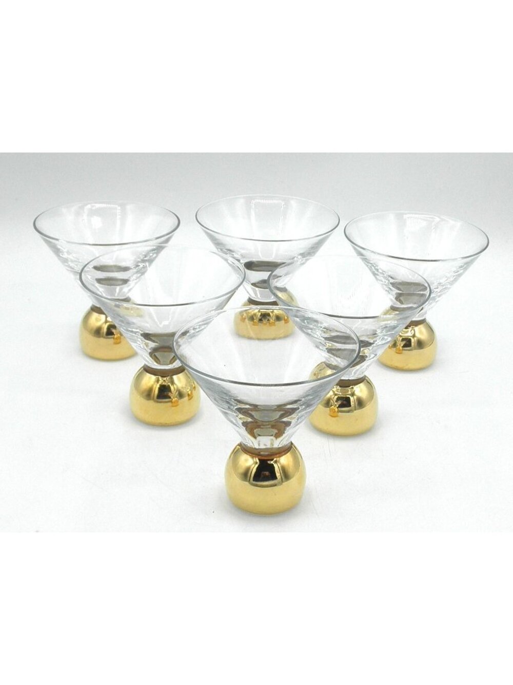 Mid-Century Modern Stemless Martini Glasses with Gold Ball Base Set of 6